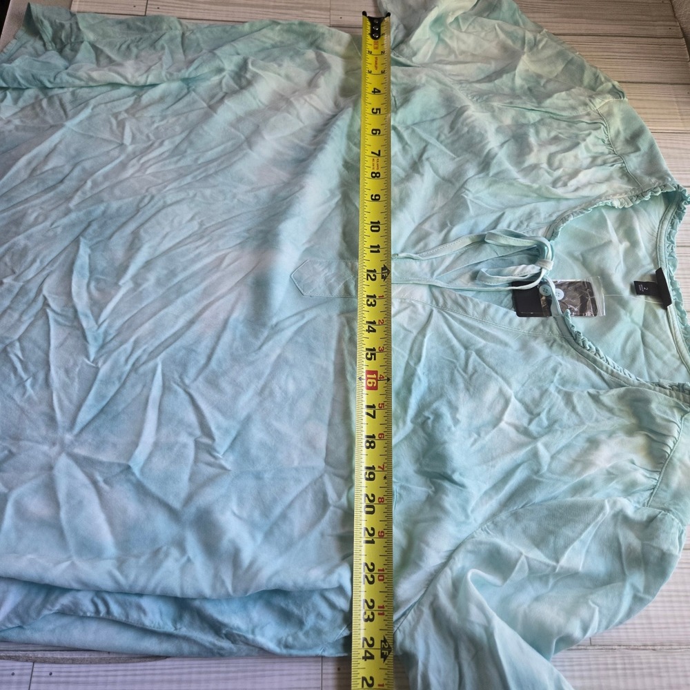 Torrid Blue Tie Dye Rayon Twill Peasant Blouse 2 Plus Size Ruffle Split Neck - Picture 7 of 9